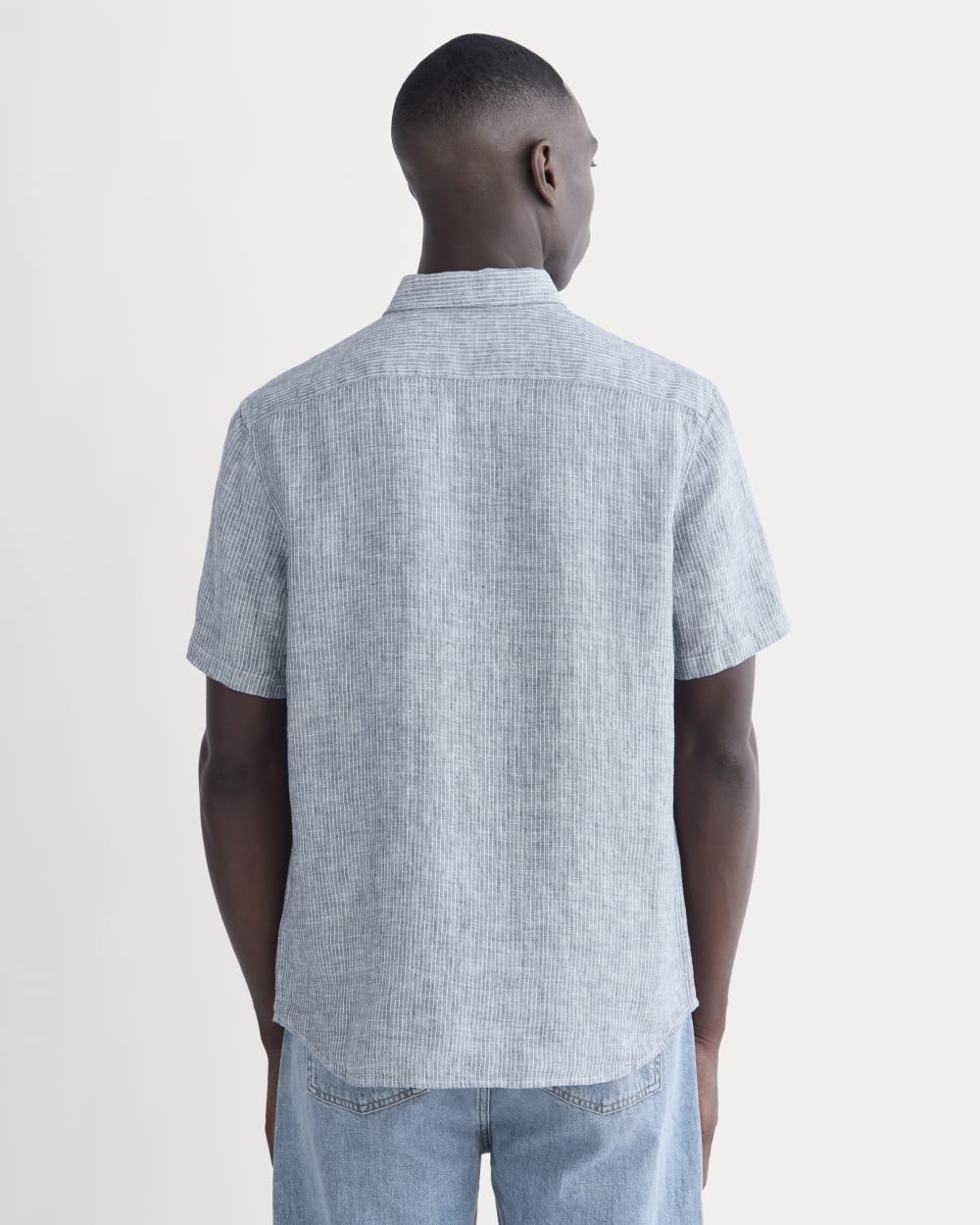 The Classic Short-Sleeve Shirt in Linen | White / Blue