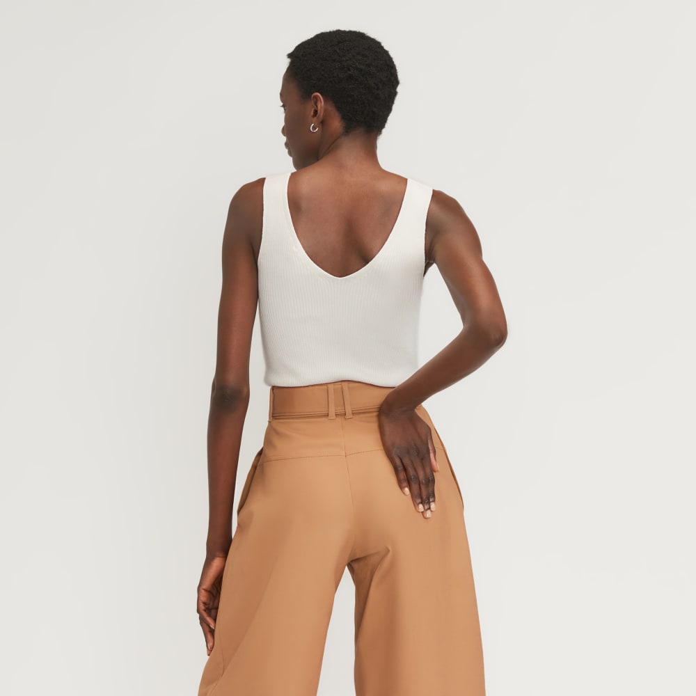 The Ribbed Cotton Double V Top | Bone