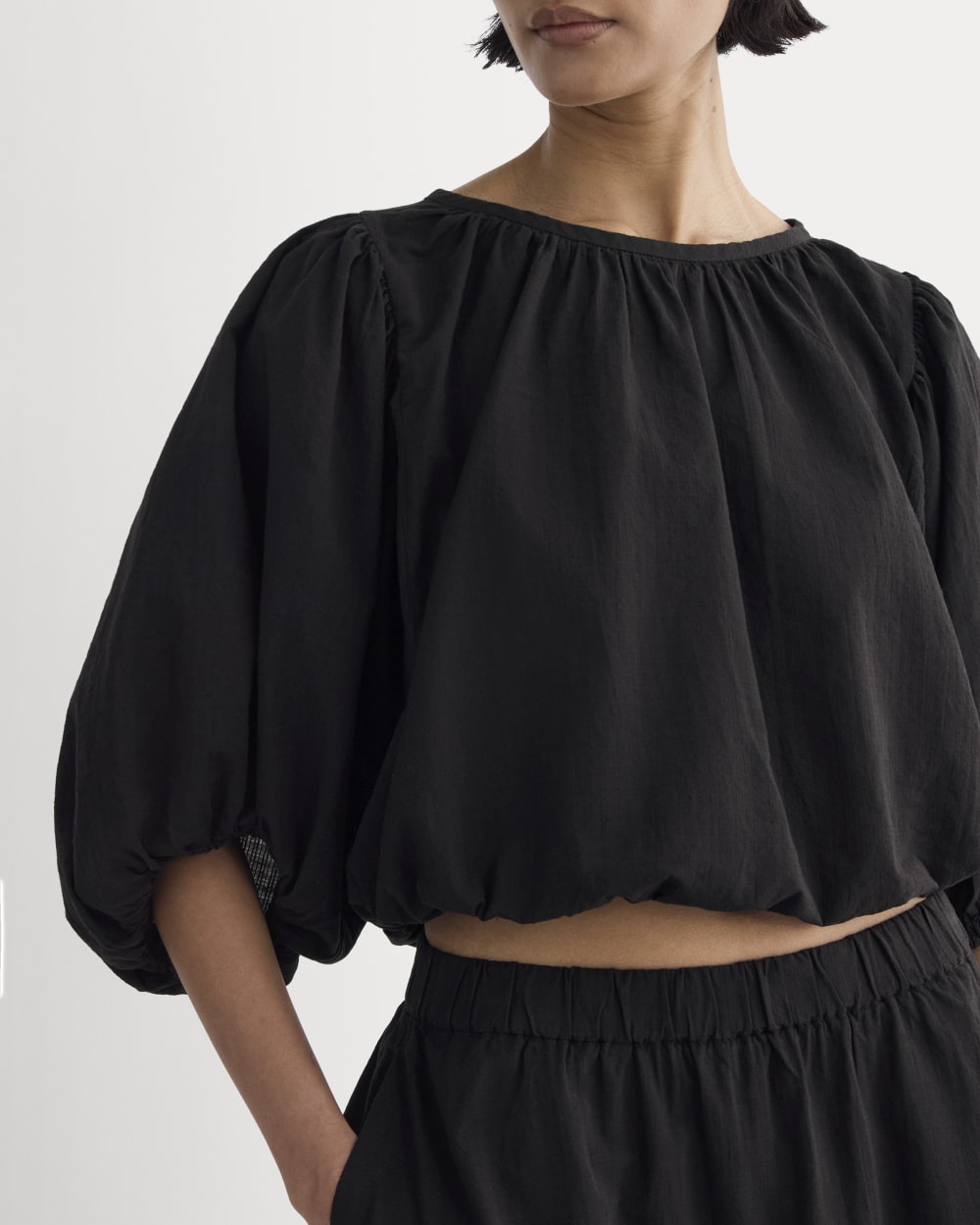 The Gauze Puff-Sleeve Top | Black