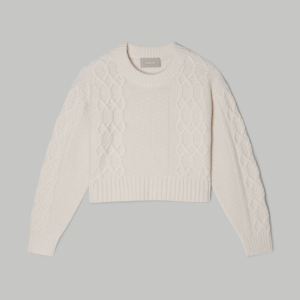 The Felted Merino Cropped Cable Sweater | Bone