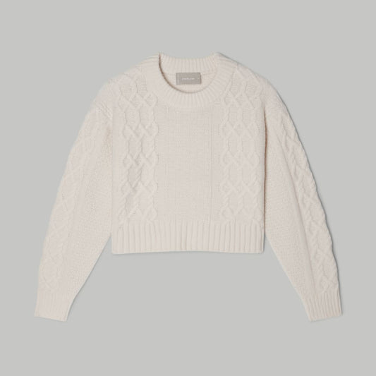 The Felted Merino Cropped Cable Sweater | Bone