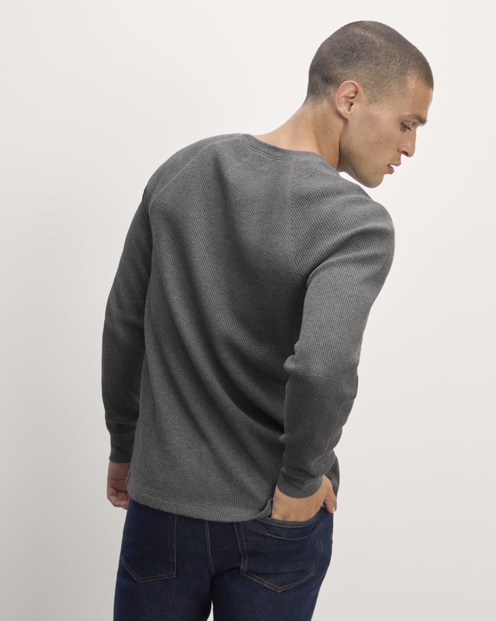 The Waffle Long-Sleeve Henley | Heathered Charcoal