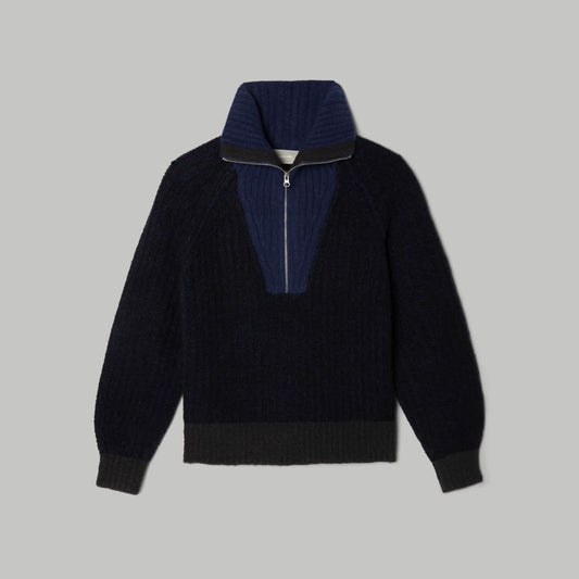 The Luxe Teddy Oversized Half Zip Sweater | Black / Ocean Cavern