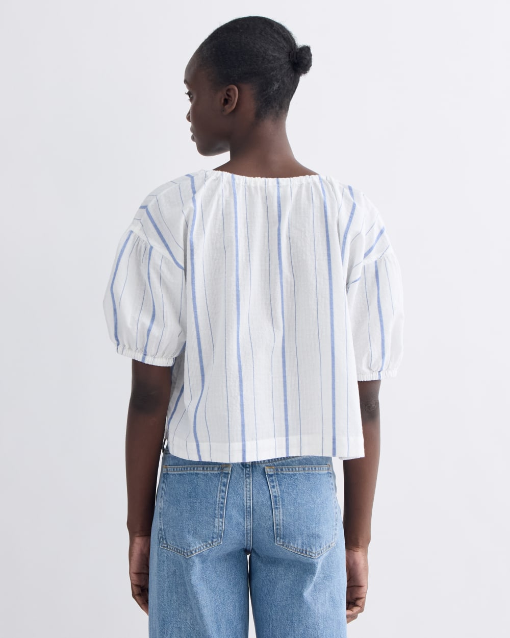 The Gauze Button-Up | Bone / Dutch Blue