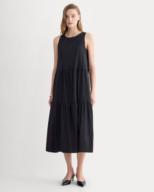The Tiered Dress in Stretch Linen | Black