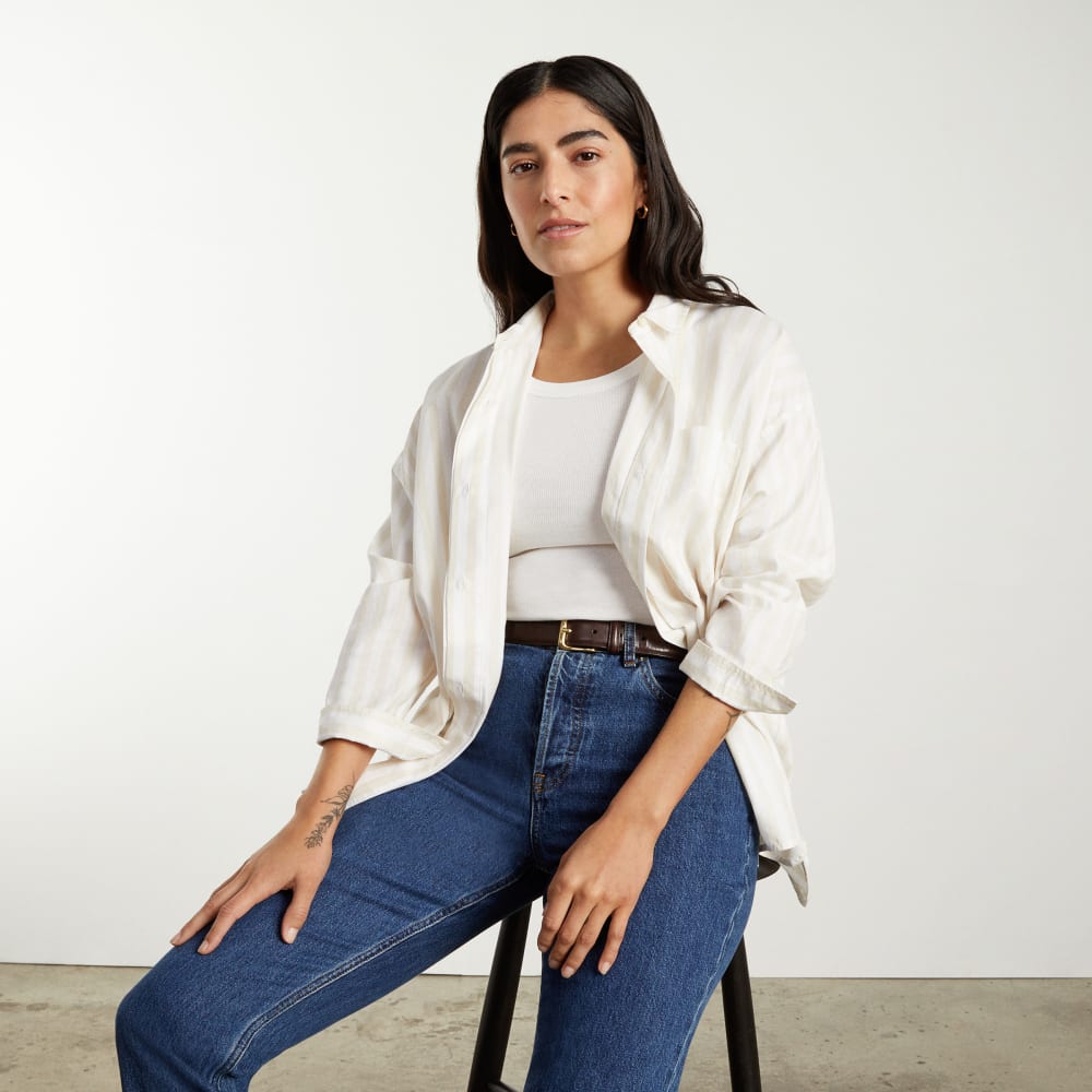 The Oversized Silky Cotton Shirt | Sand / White