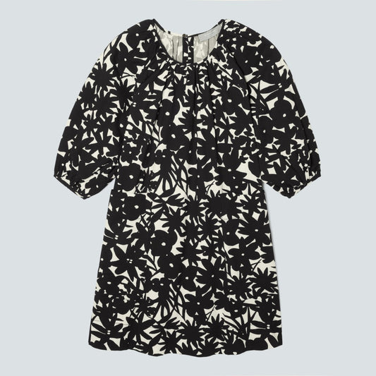 The Seersucker Puff Sleeve Dress | Black / Canvas Floral