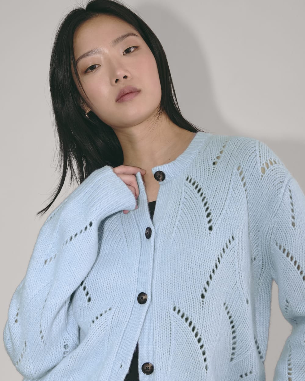 The Pointelle Cardigan in Cloud | Chambray Blue
