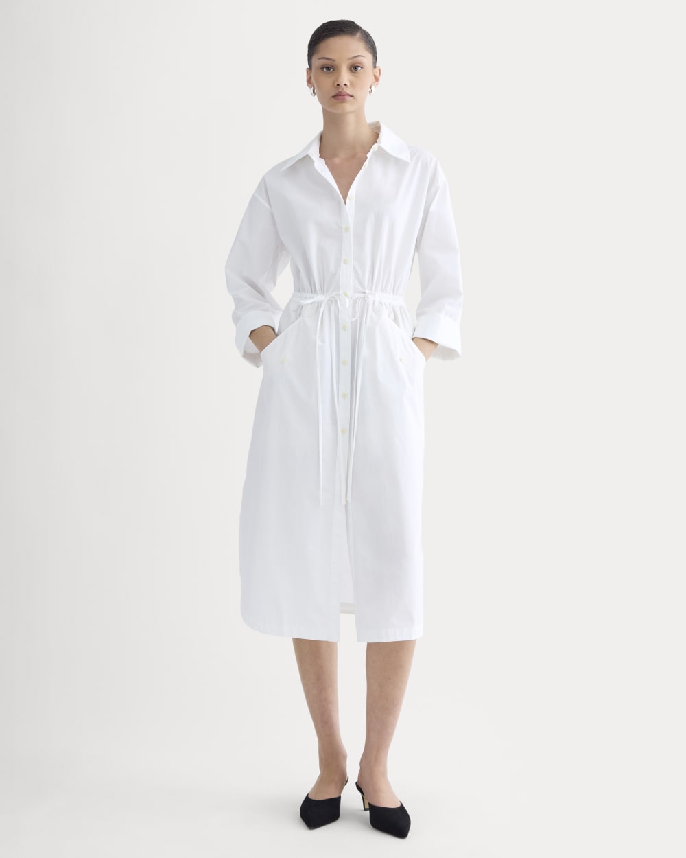 The Drawcord Shirtdress in Ultrasoft Cotton | White