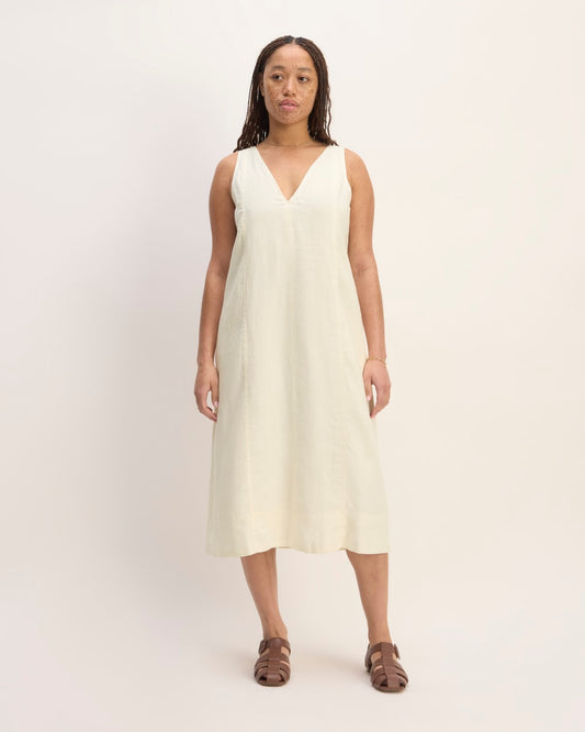 The Linen V-Neck Midi Dress | Bone