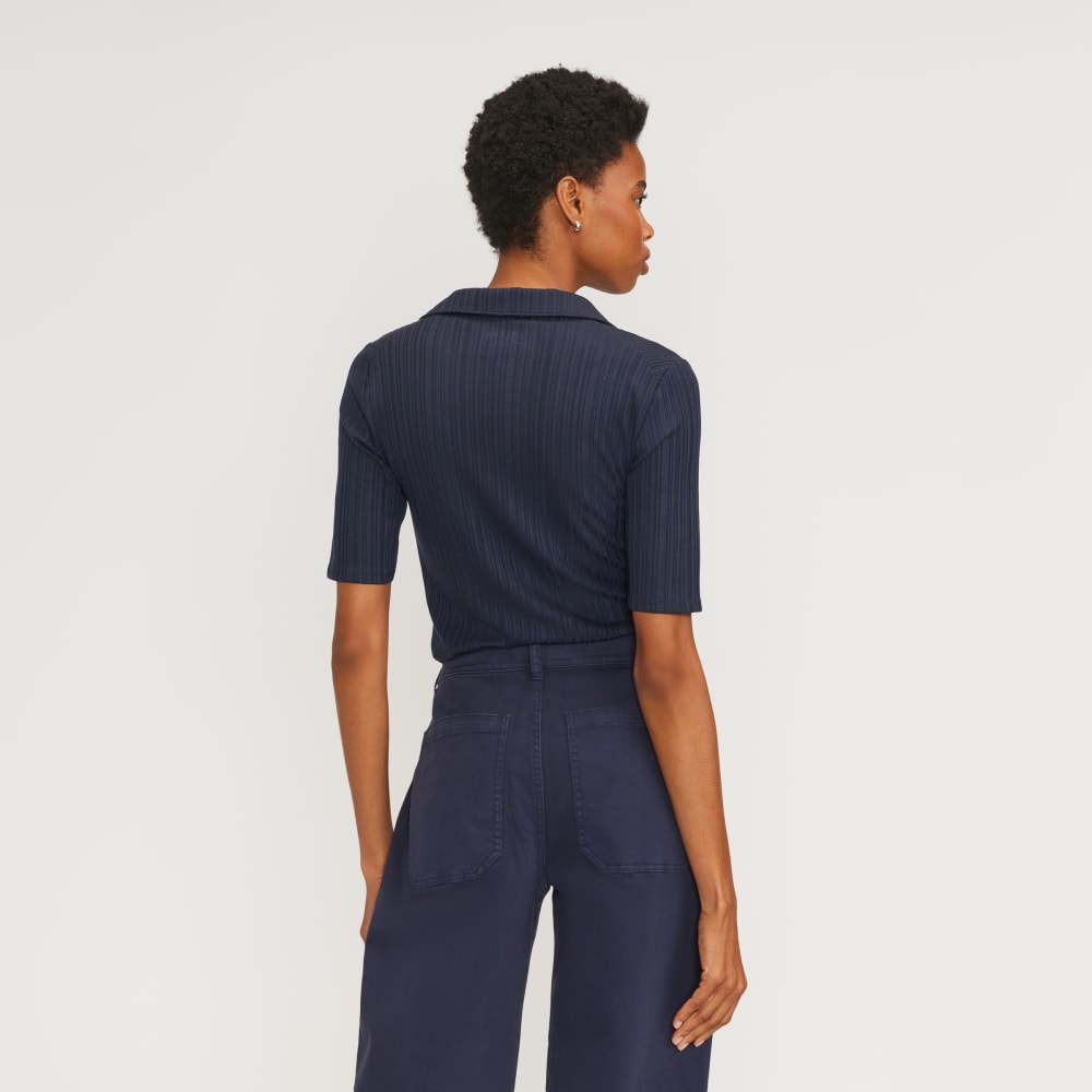 The Rib Soft Knit Open Collar Polo | Navy