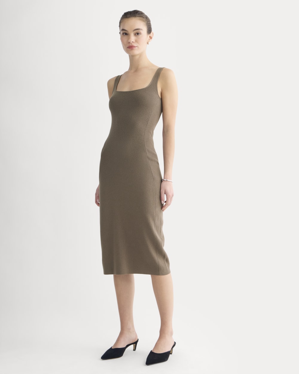 Knit Square-Neck Midi Dress | Deep Taupe
