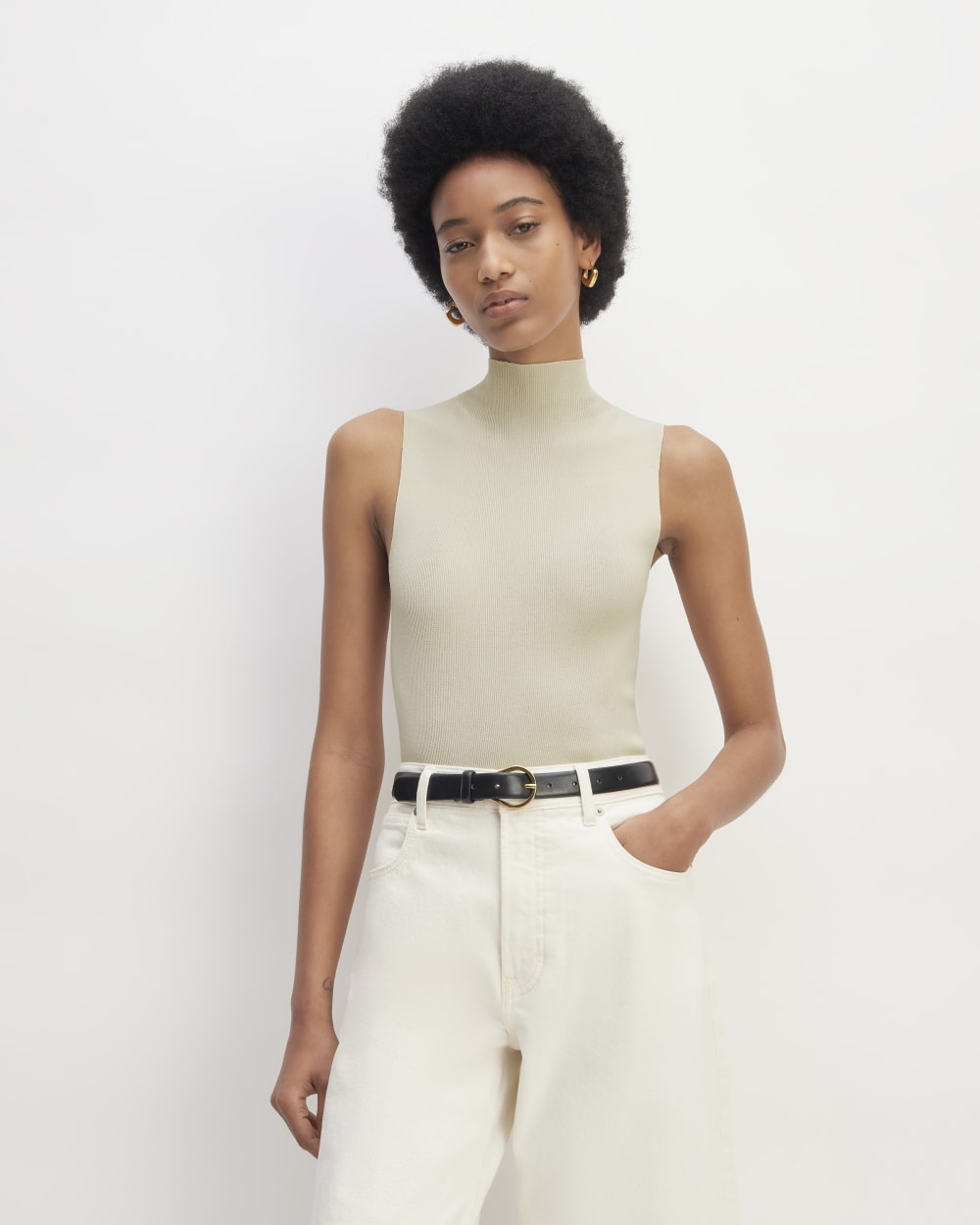The Viscose Mock Neck Top | Beige