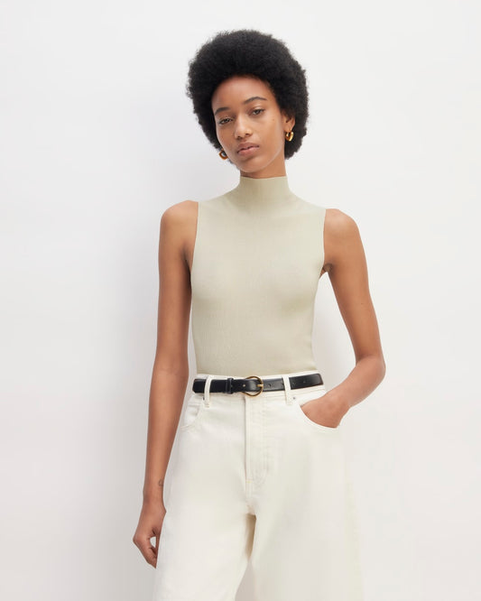 The Viscose Mock Neck Top | Beige