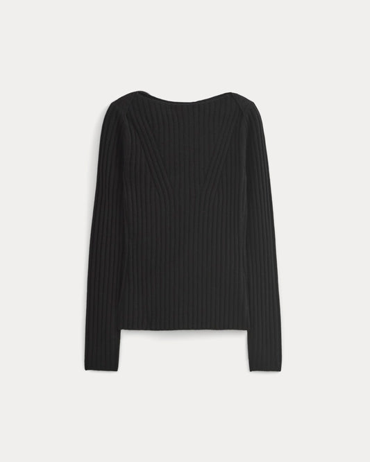 Cashmere Ribbed Boat-Neck Sweater | Black