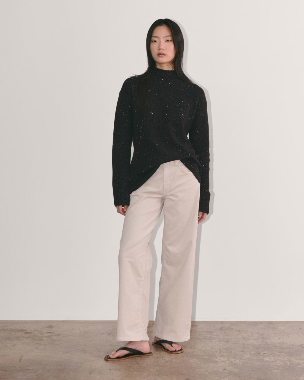 The Mockneck Sweater in Plush Cotton | Black Confetti