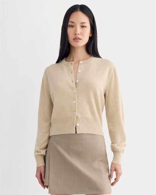 Cashmere Cropped Cardigan | Heather Light Camel