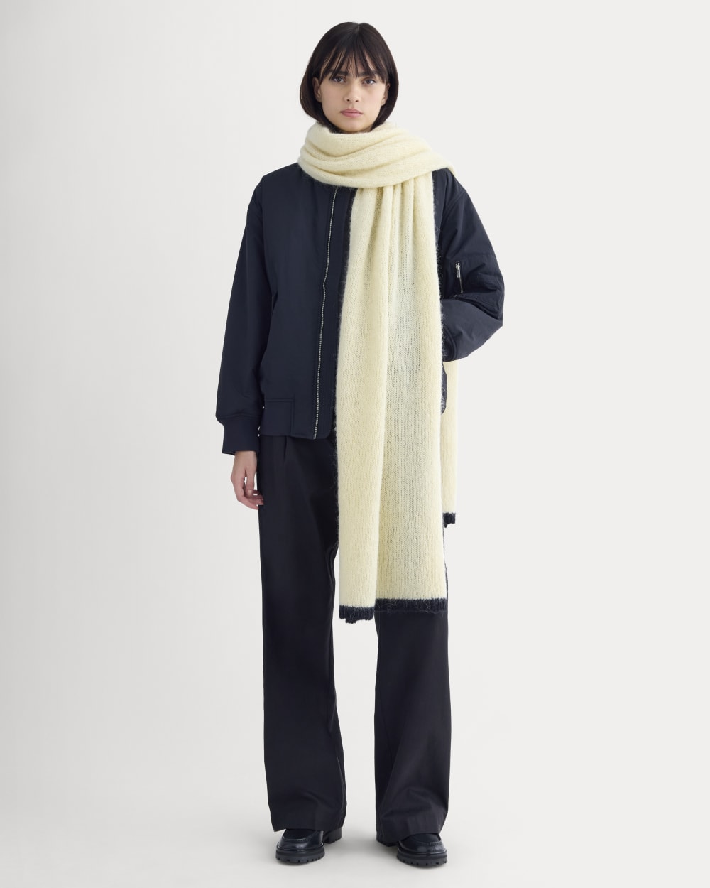 Plush Alpaca Scarf | Bone/ Black