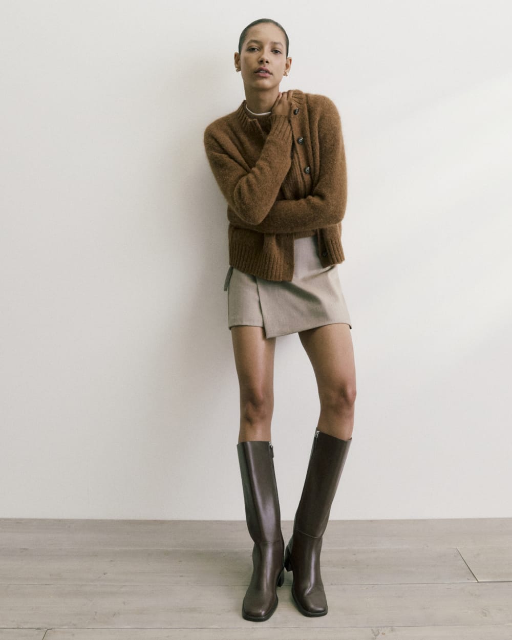 Wrap Mini Skort in Tailor Twill | Light Taupe
