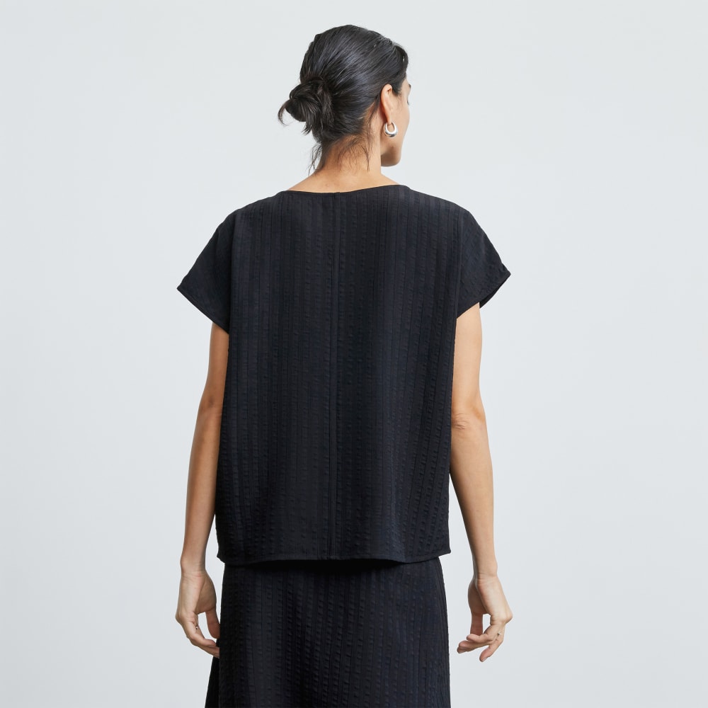 The City Stripe V-Neck Top | Black