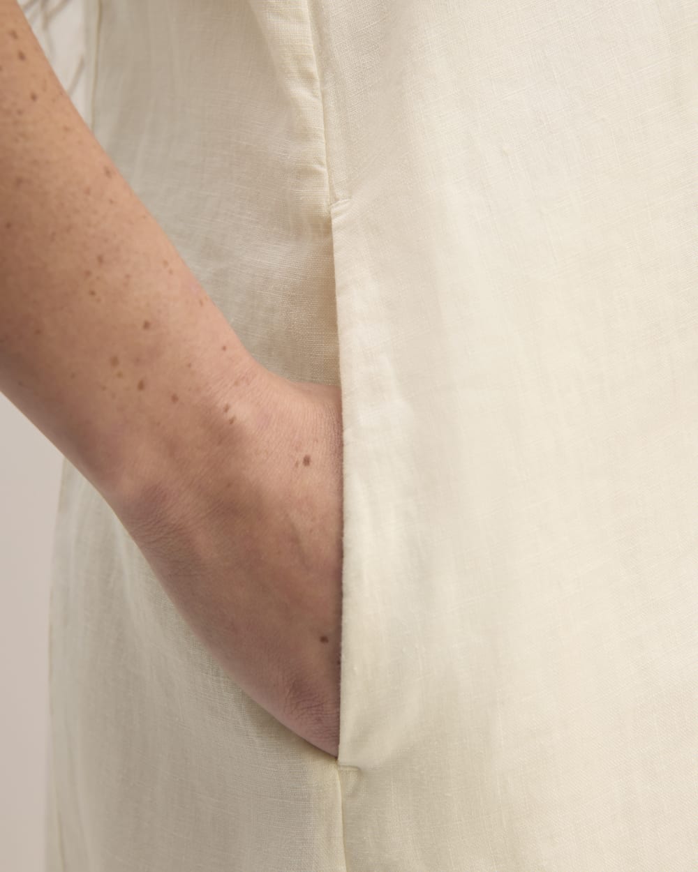 The Linen V-Neck Midi Dress | Bone