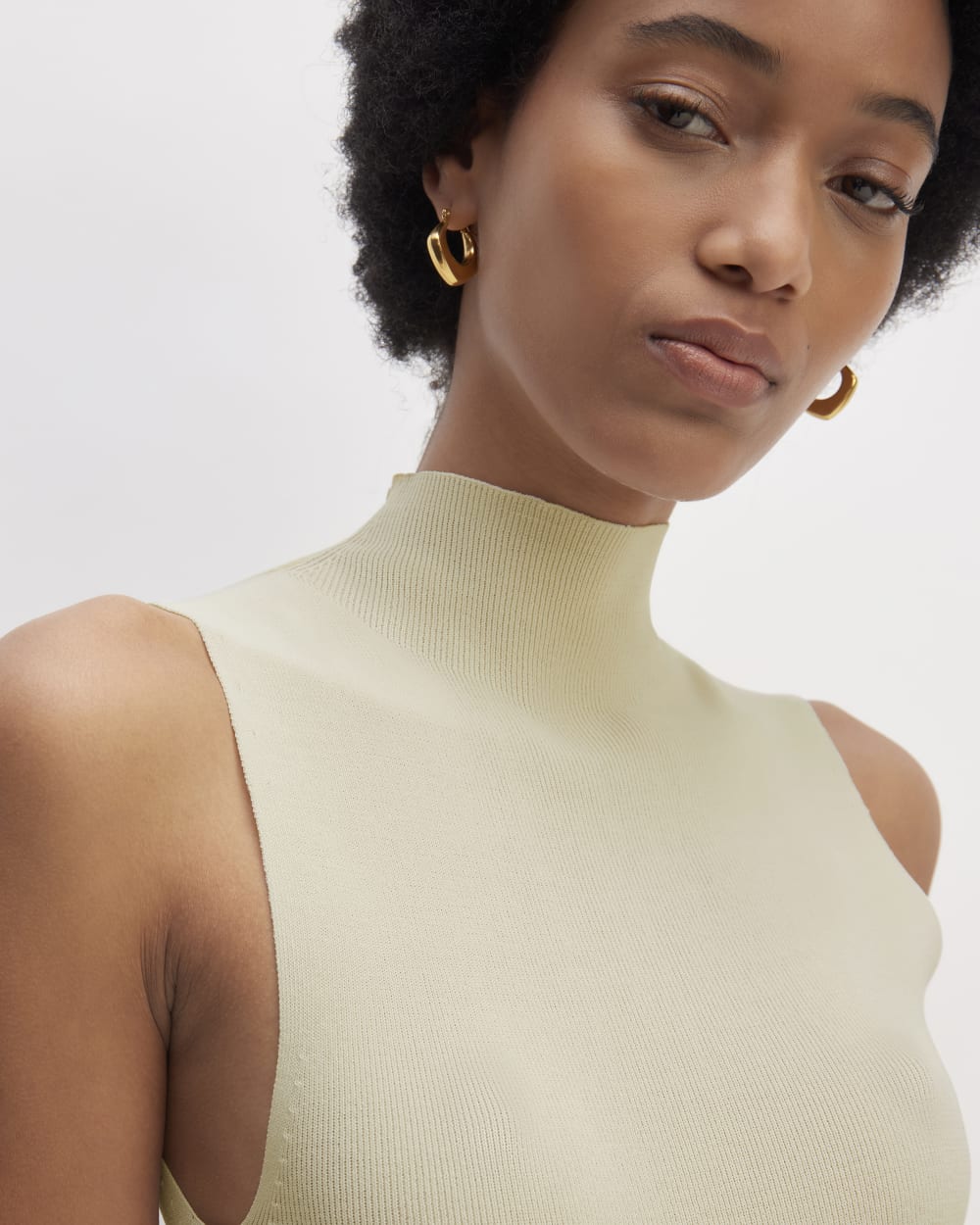 The Viscose Mock Neck Top | Beige