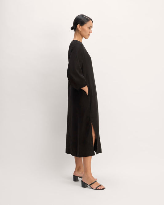 The Linen A-Line Midi Dress | Black