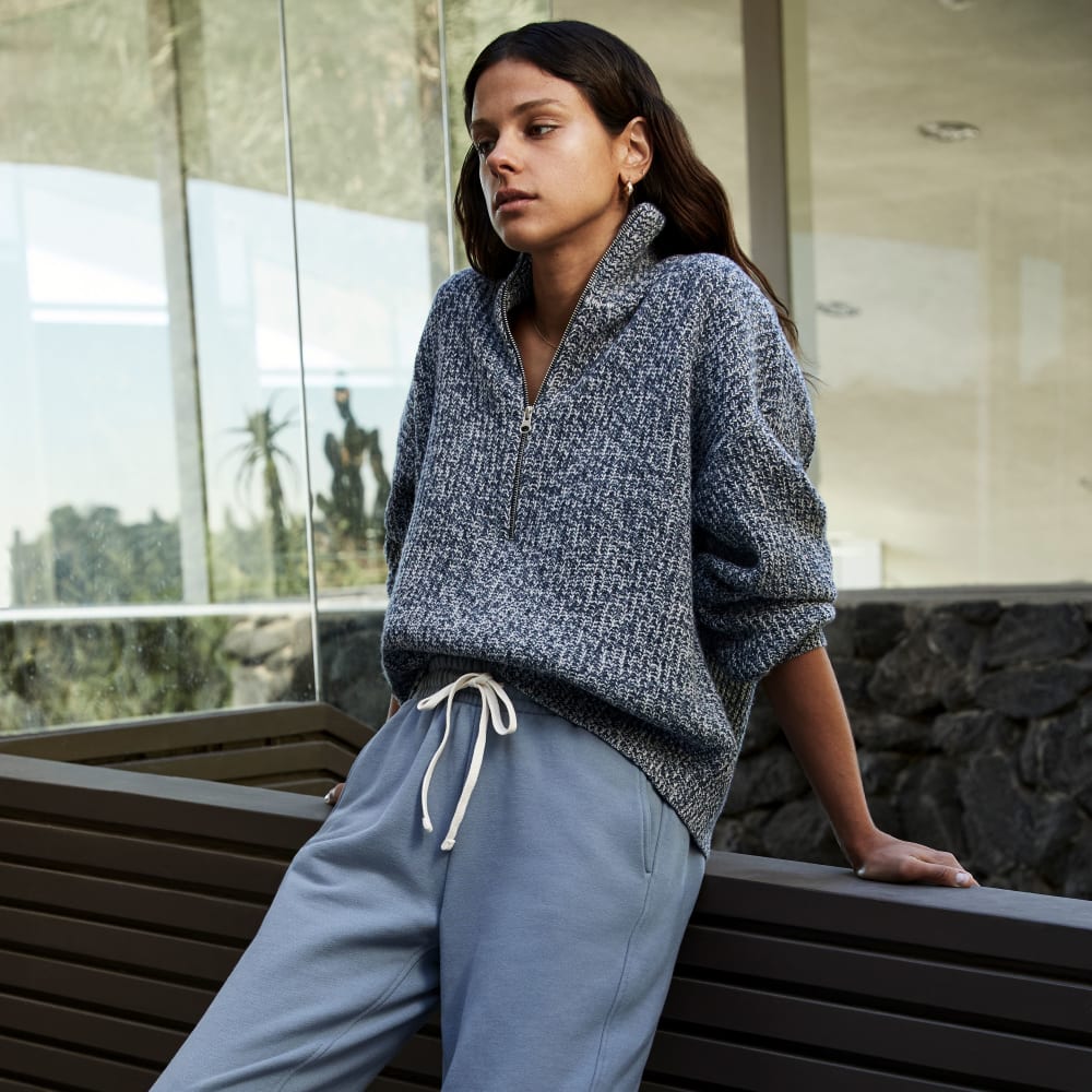 The Half-Zip Sweater in Luxe Merino | Dark Mallard / Oat Twist