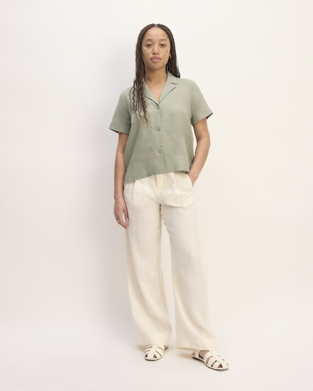 The Notch Shirt in Linen | Sage Green