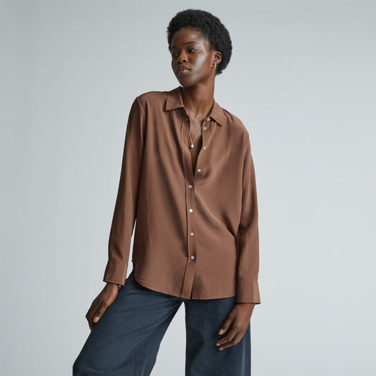 The Must-Have Shirt in Washable Silk | Carob Brown