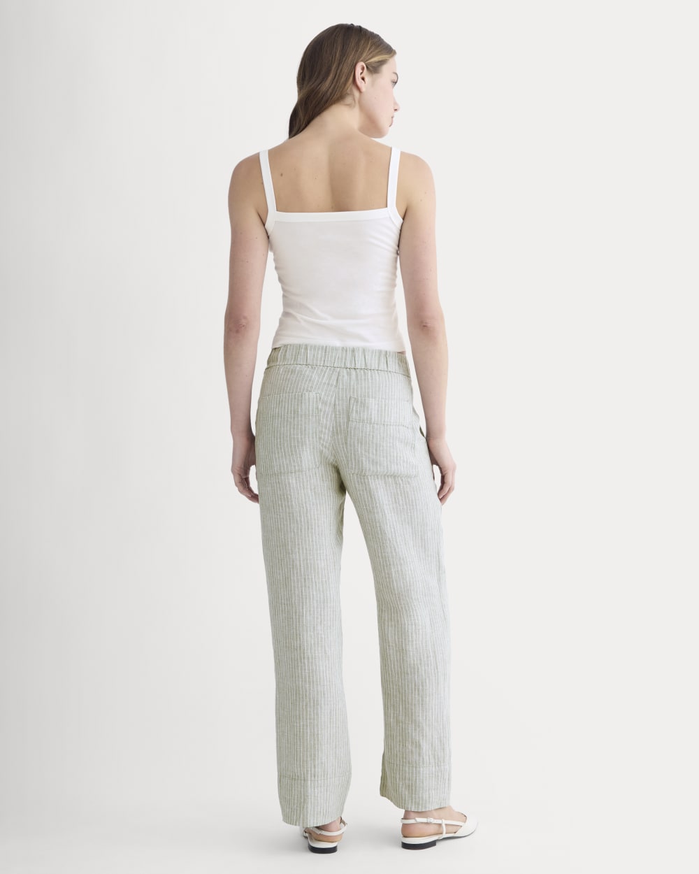 The Linen Easy Pant | Oil Green / White
