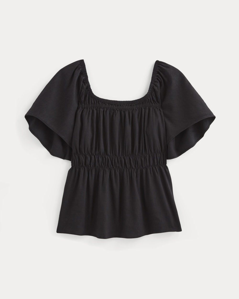 The Flutter-Sleeve Top in Stretch Linen | Black