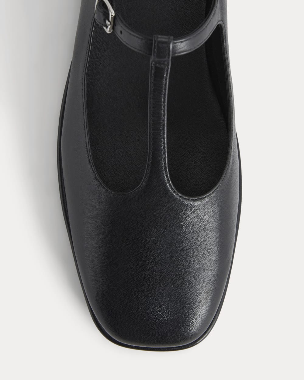 The Leather T-Strap Flat | Black