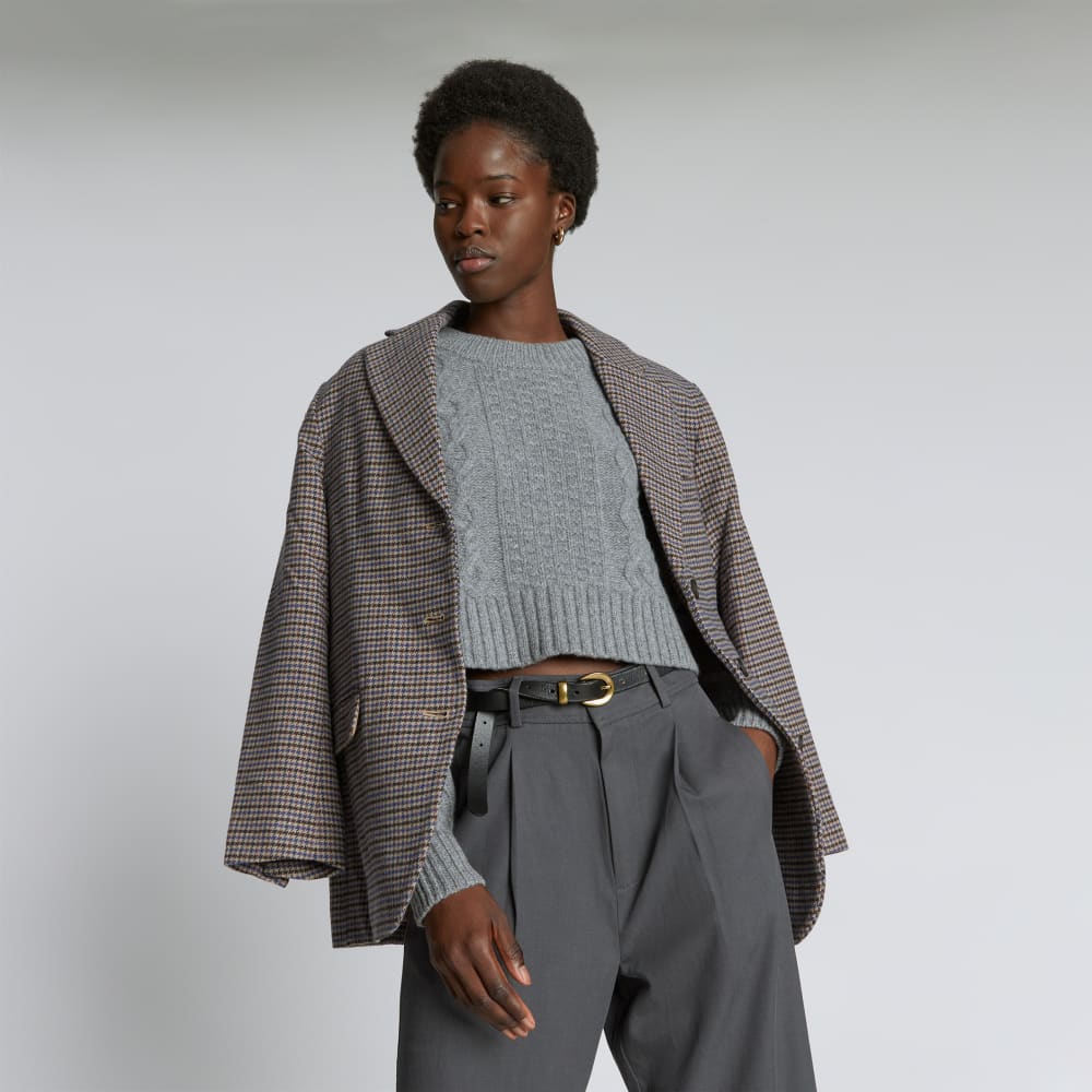 The Felted Merino Cropped Cable Sweater | Heathered Mid-Grey