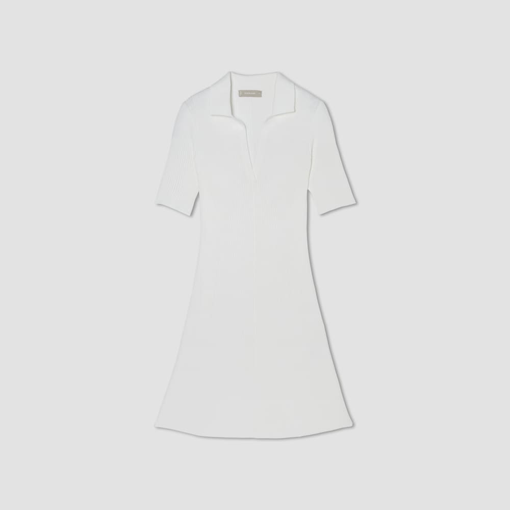 The Ribbed Short-Sleeve Polo Dress | White