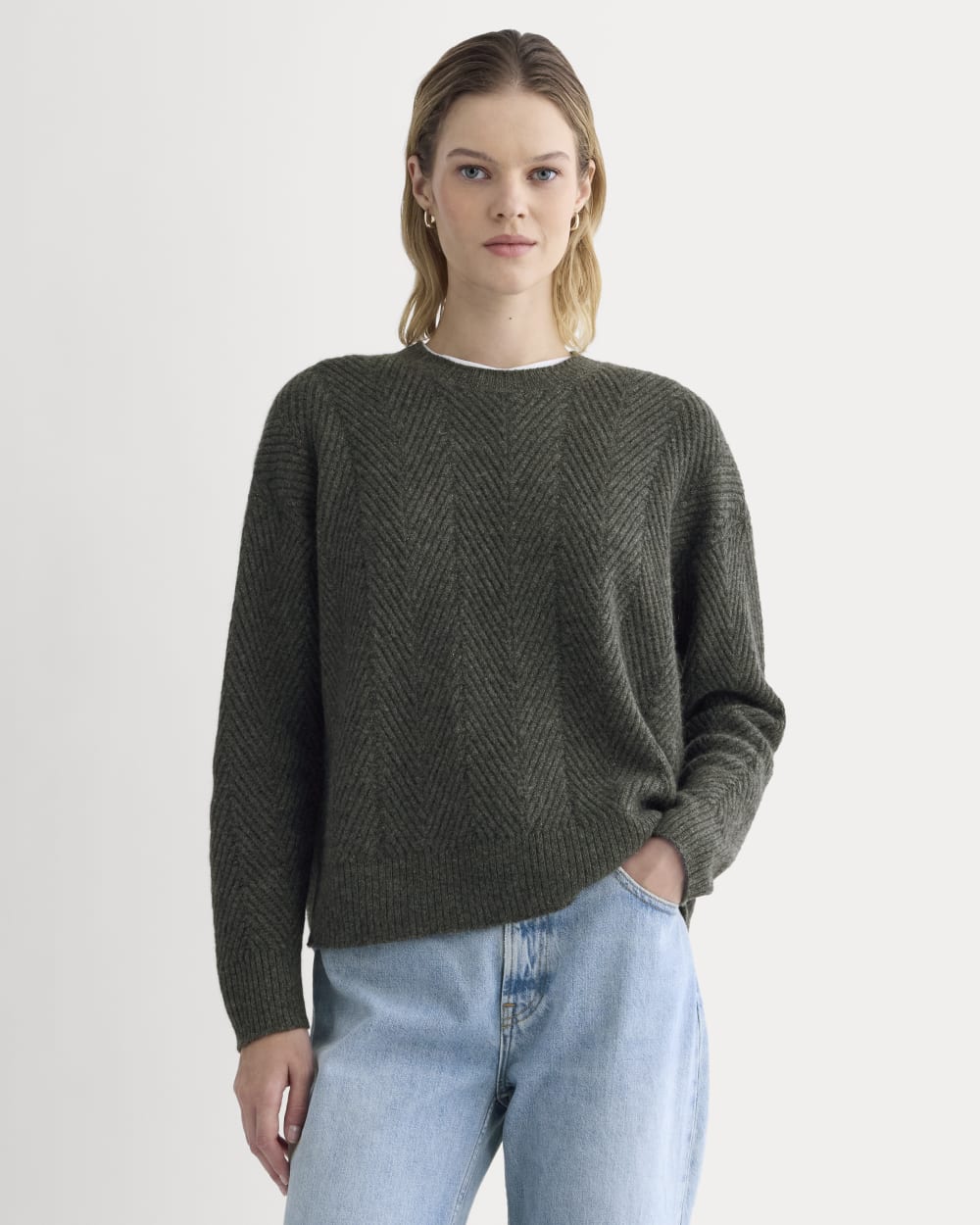 Cashmere Herringbone Sweater | Heather Charcoal