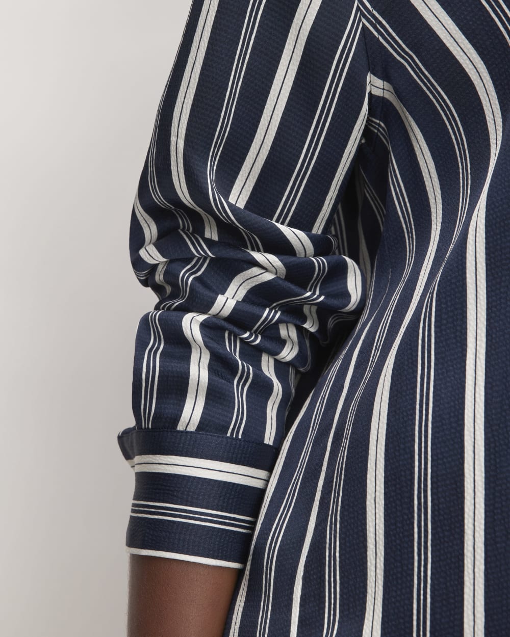 The Satin Relaxed Shirt |  Navy / Bone