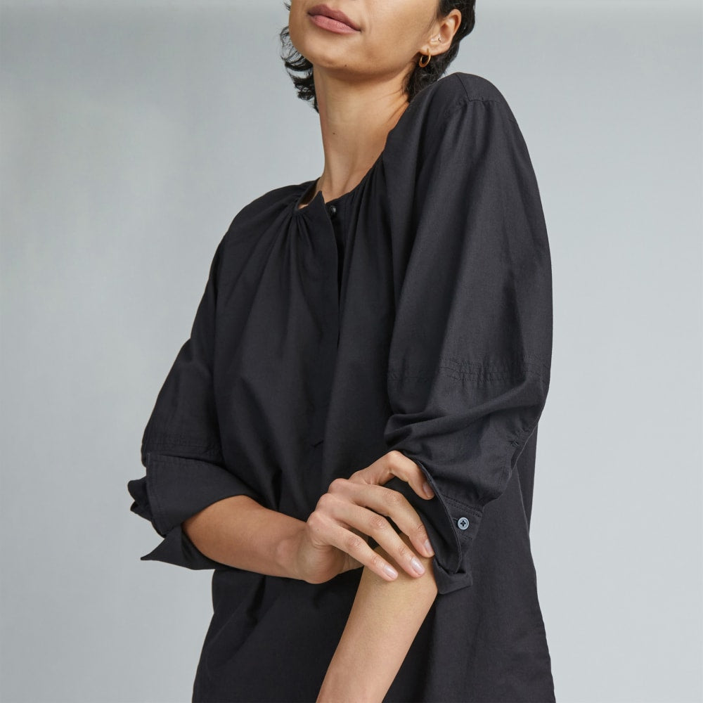 The Silky Cotton Balloon Sleeve Top | Black