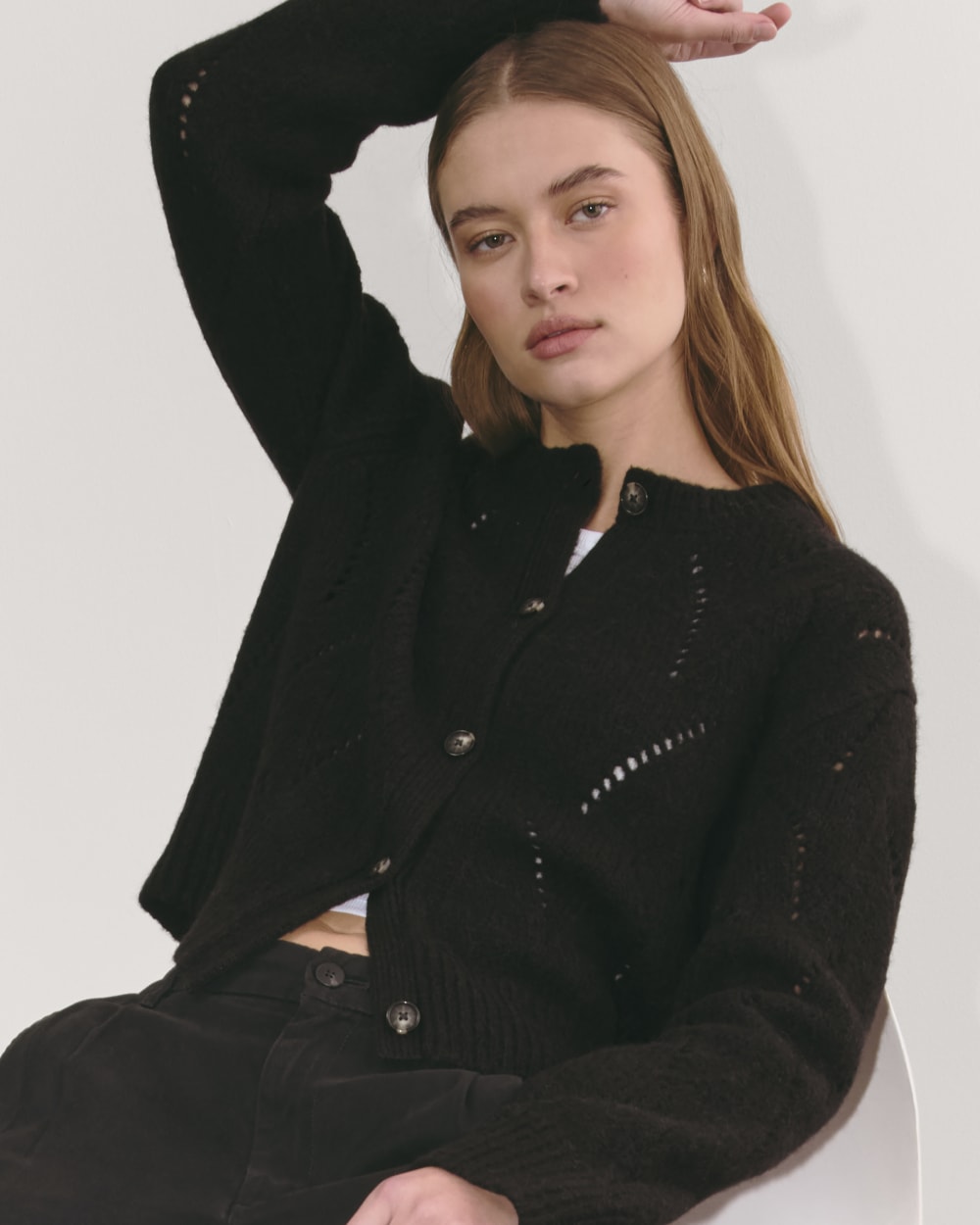 The Pointelle Cardigan in Cloud | Black