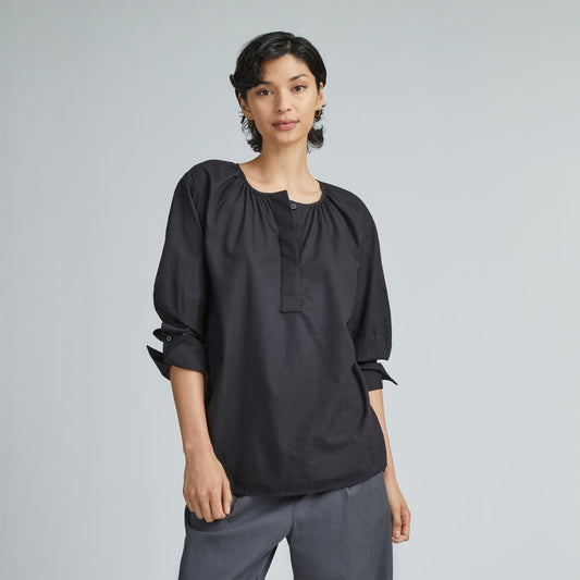 The Silky Cotton Balloon Sleeve Top | Black