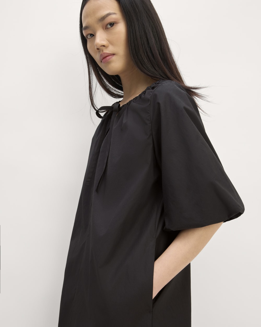 The Supima® Puff-Sleeve Dress | Black