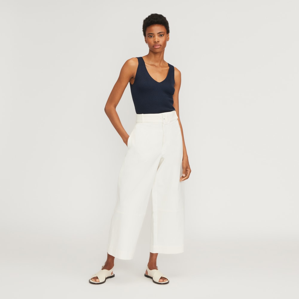 The Ribbed Cotton Double V Top | Navy