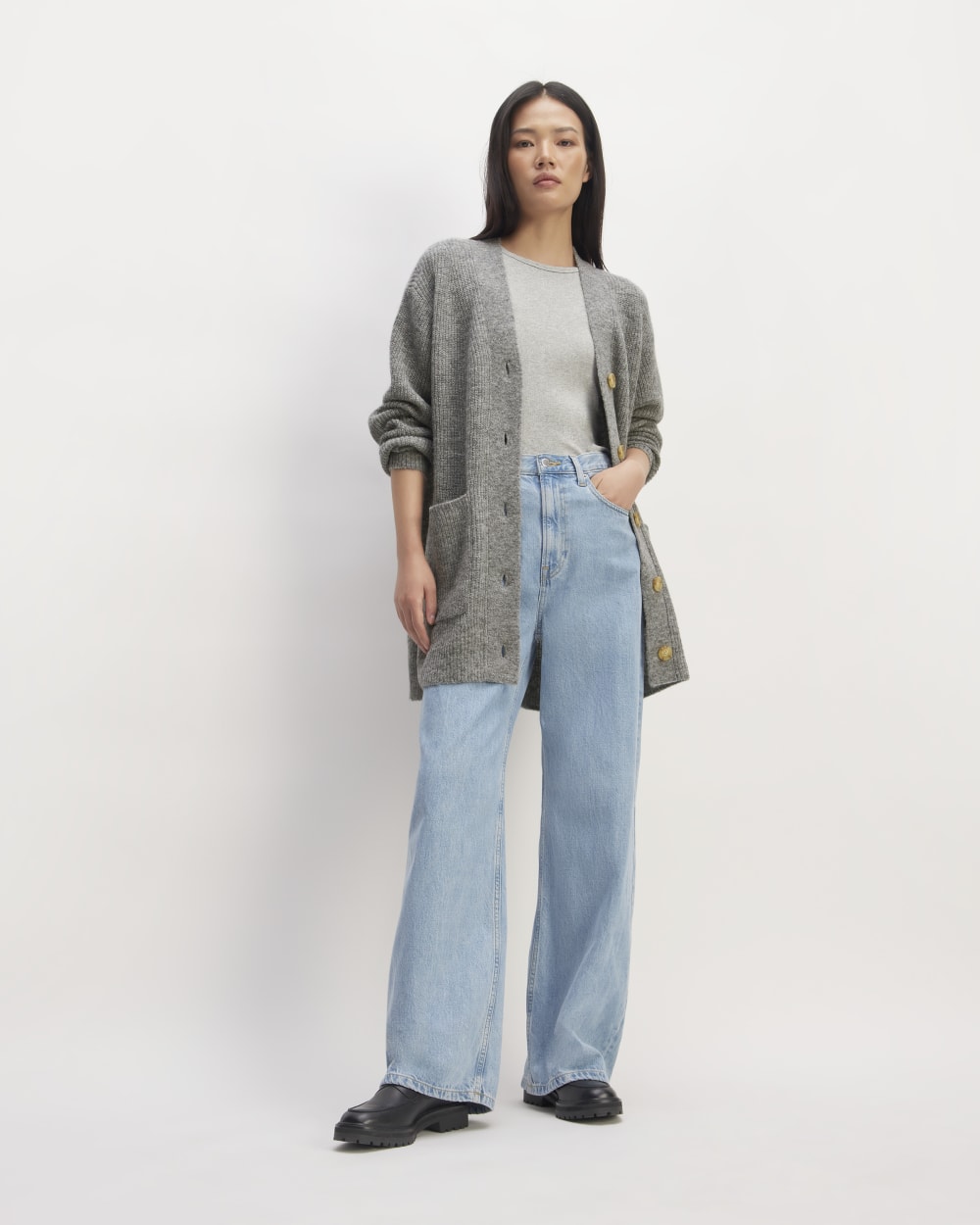 The Oversized Alpaca Pocket Cardigan | Heathered Stone