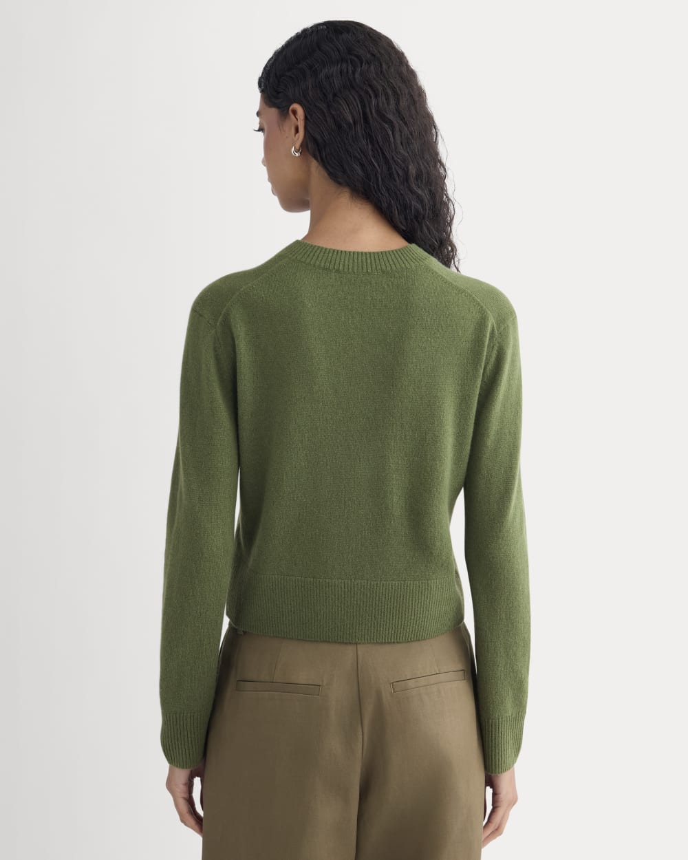 Cashmere Cropped High-V Sweater | Forest Green