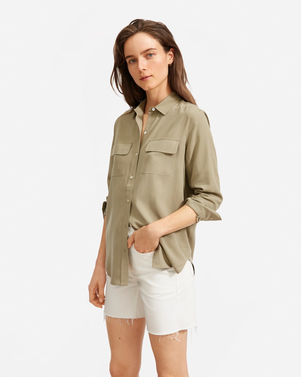 The Washable Silk Relaxed Shirt  | Covert Green