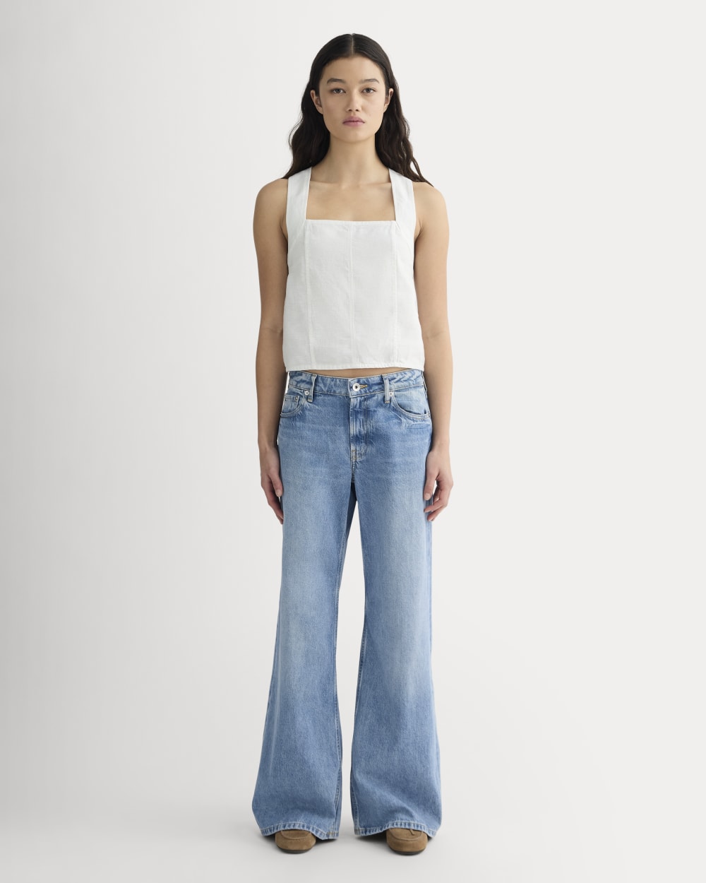 The Crossback Tank in Linen | Natural Chambray