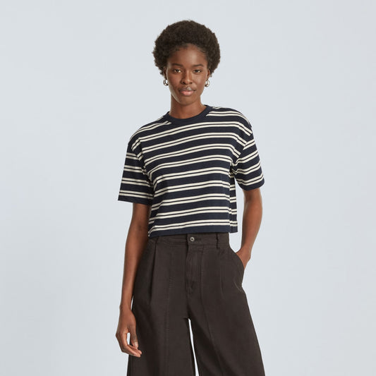 The Organic Cotton Cropped Tee | Navy / Tan