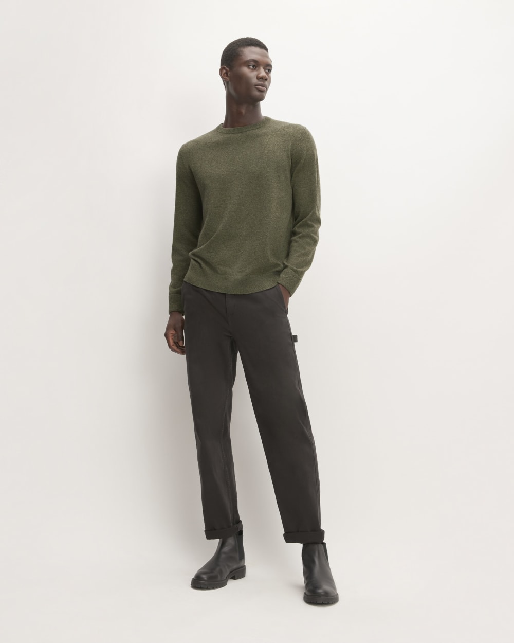The Grade-A Cashmere Crew | Heathered Army Green