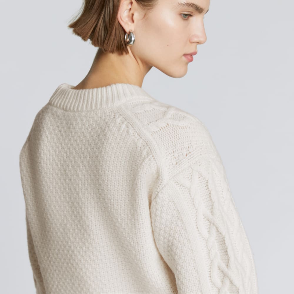 The Felted Merino Cropped Cable Sweater | Bone