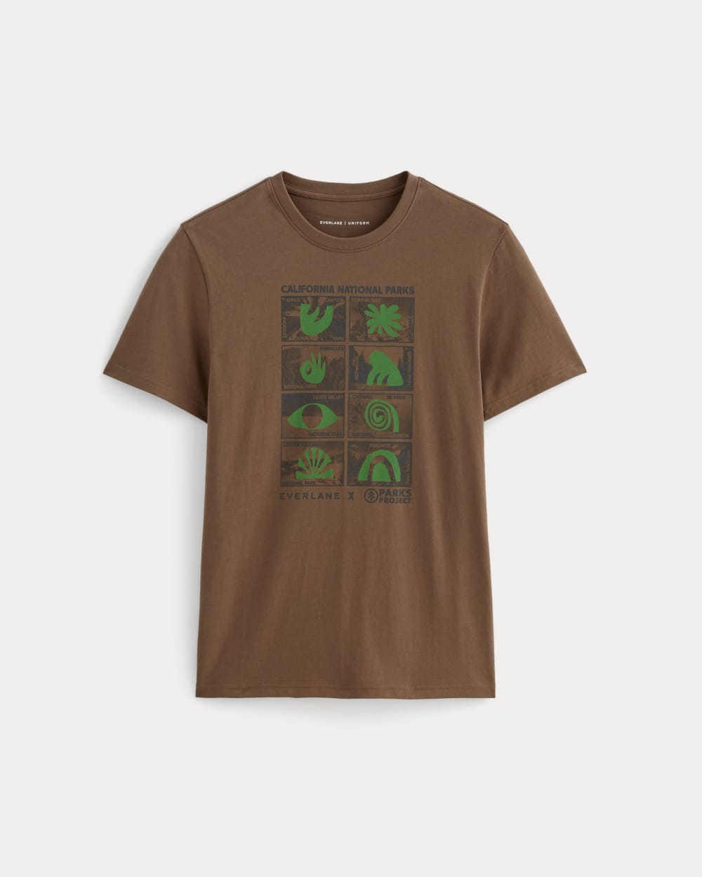 The Everlane x Parks Project Essential Organic Crew | Brown / Green / Forged Iron